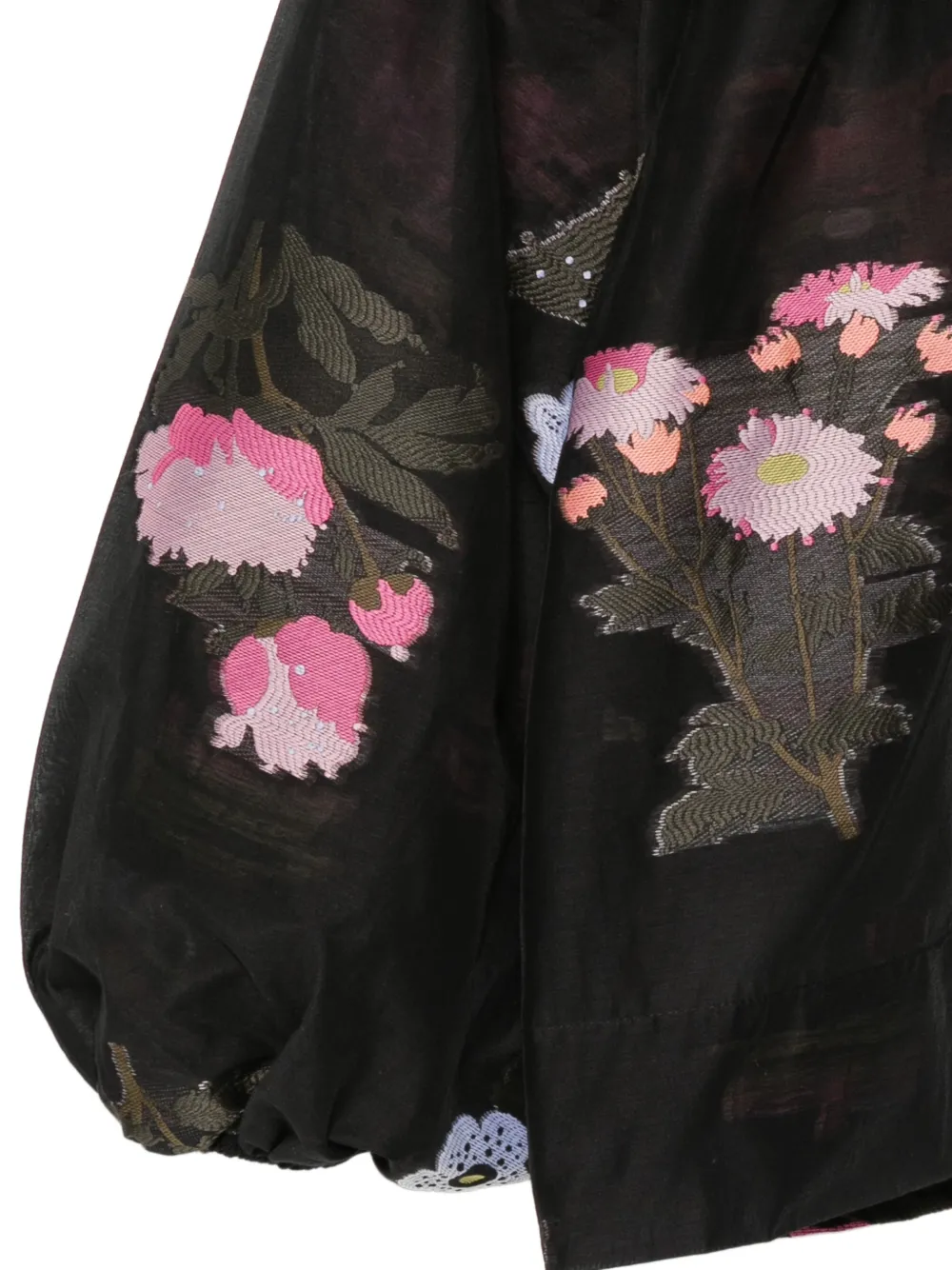 Cynthia Rowley Blouse met pofmouwen en geborduurde bloemen Zwart