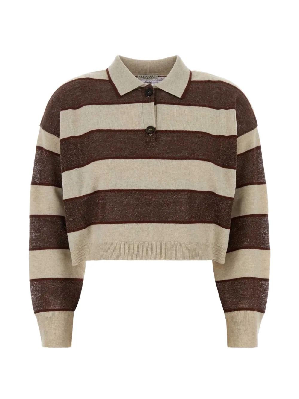 Brunello Cucinelli cropped striped-pattern polo shirt - Neutrals