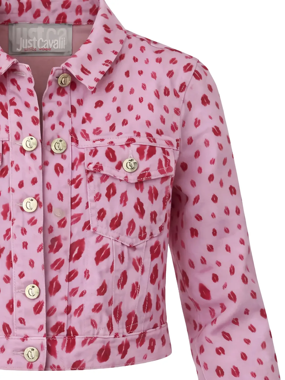 Just Cavalli Denim jack met kiss-print Roze