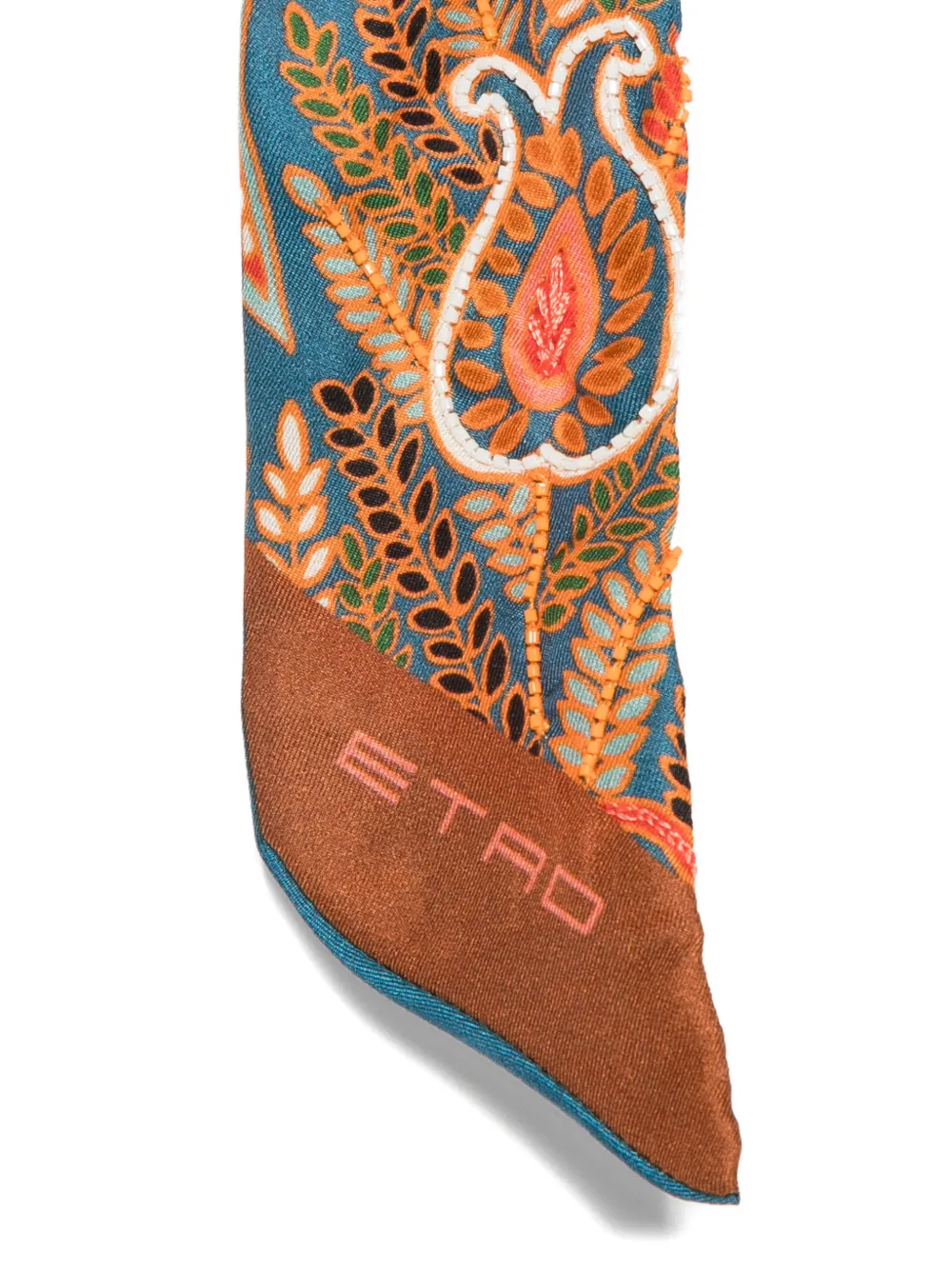 ETRO paisley-pattern beaded-fringe neckerchief - Marrone