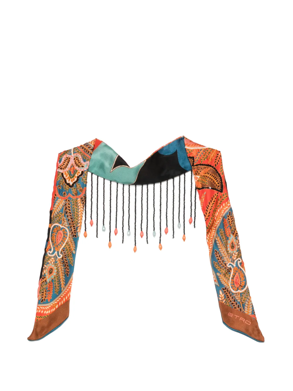 ETRO paisley-pattern beaded-fringe neckerchief - Marrone