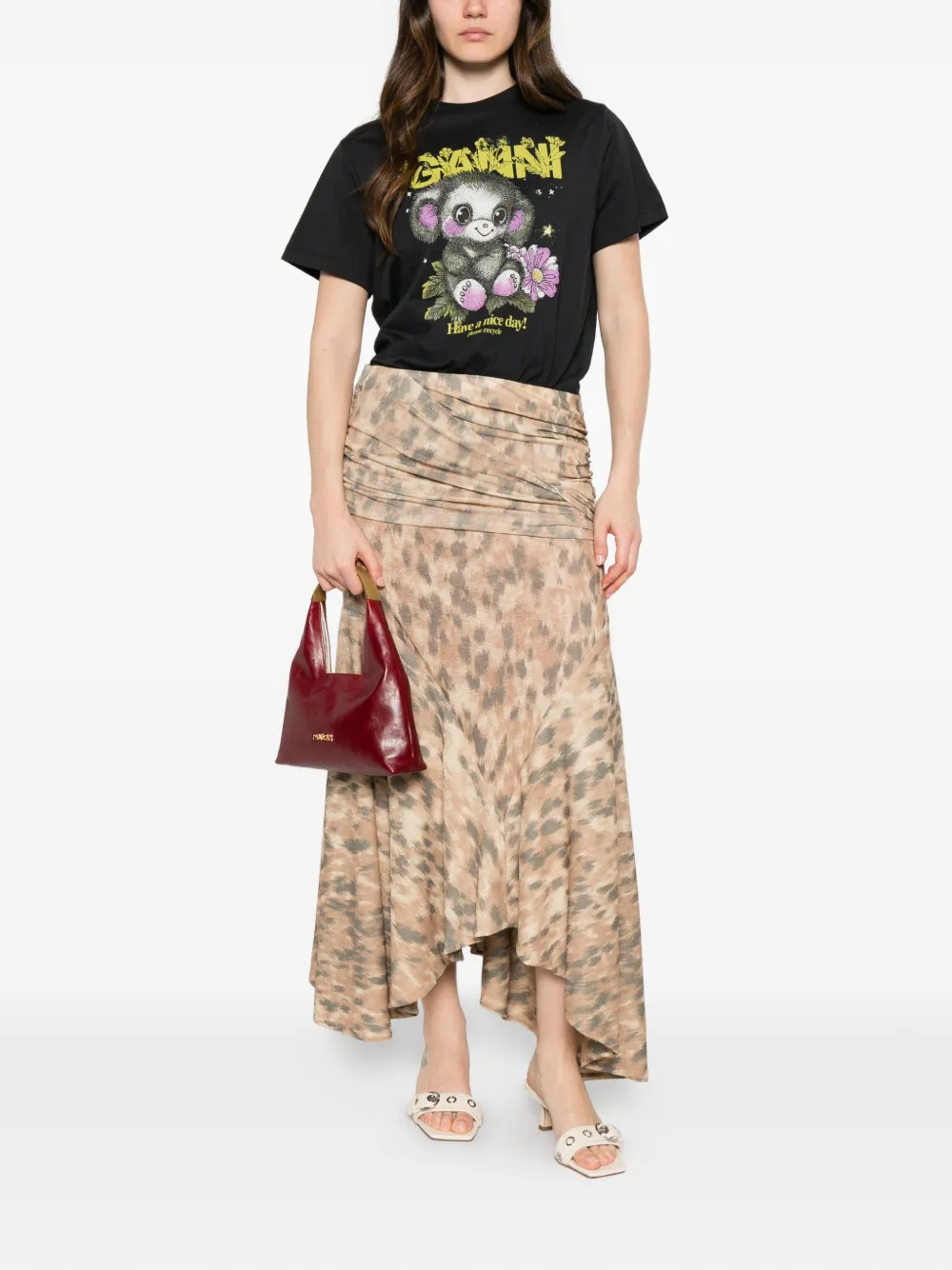 GANNI Rok met ruches Beige
