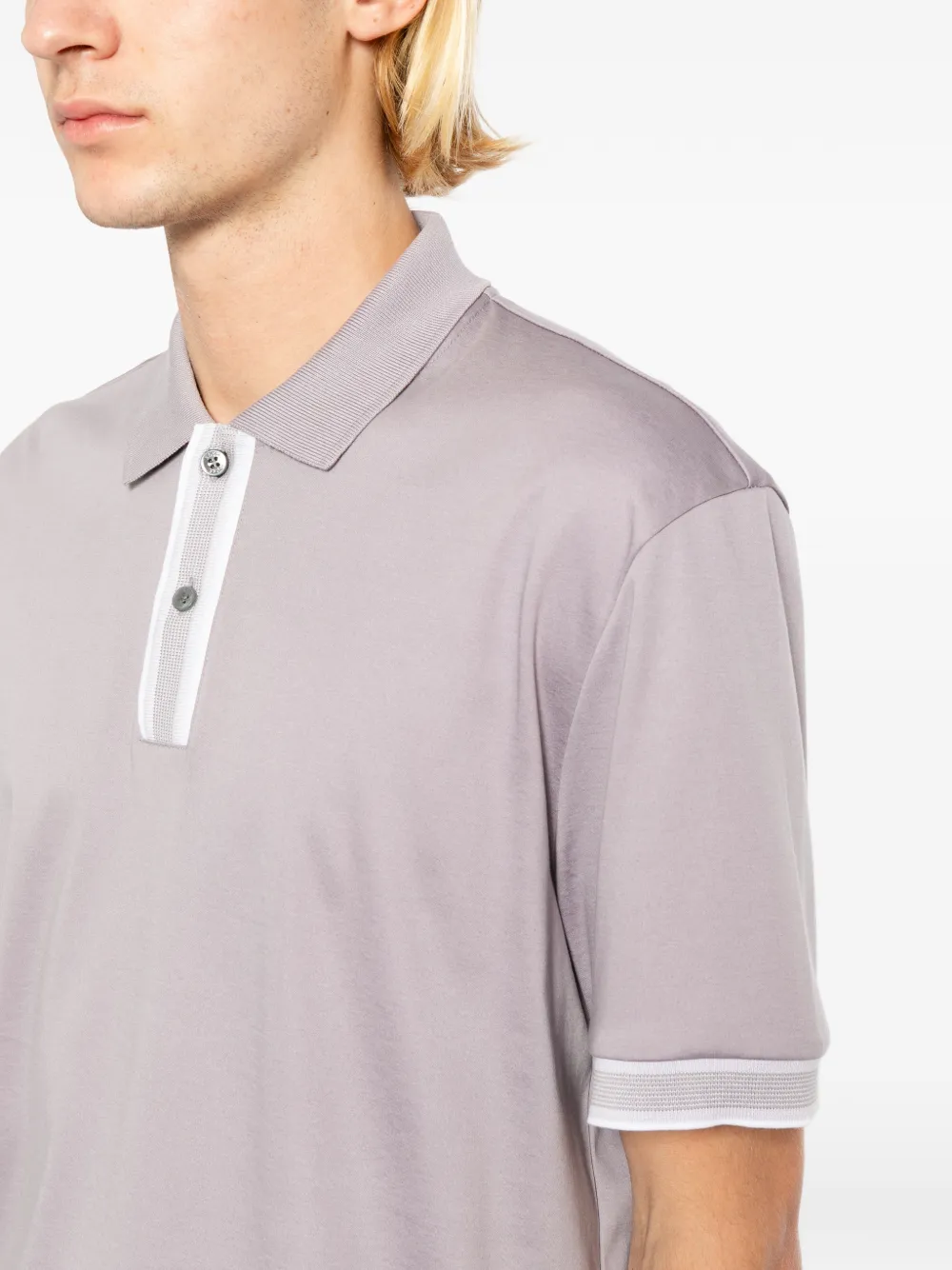 BOSS Gemerceriseerd katoenen poloshirt met gestreepte afwerking Paars