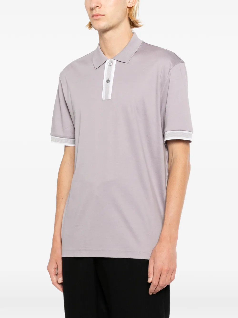 BOSS Gemerceriseerd katoenen poloshirt met gestreepte afwerking Paars