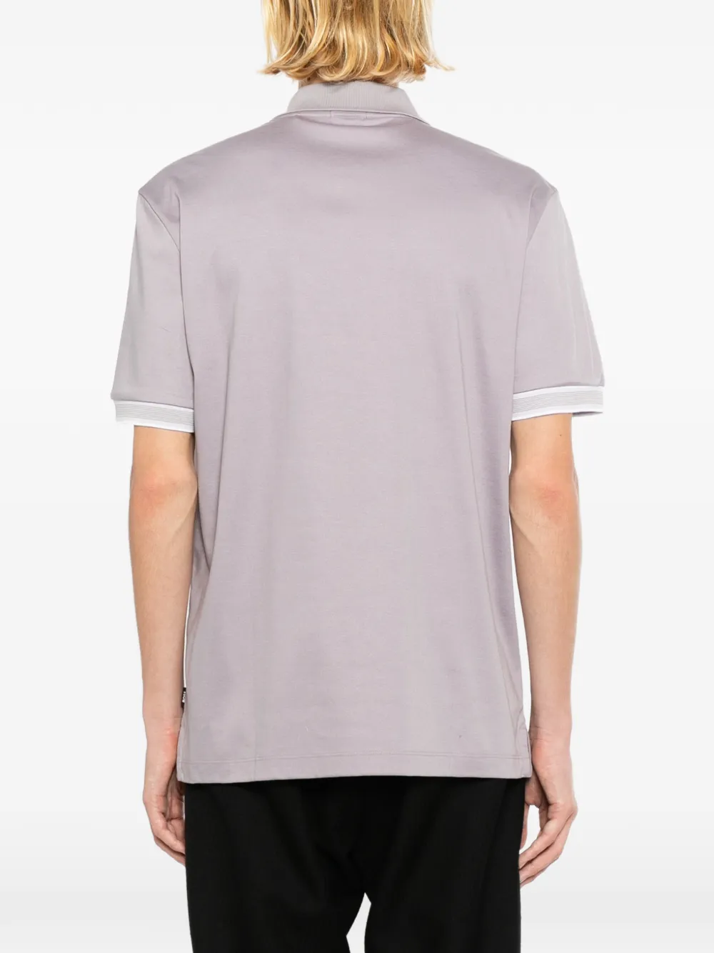 BOSS Gemerceriseerd katoenen poloshirt met gestreepte afwerking Paars
