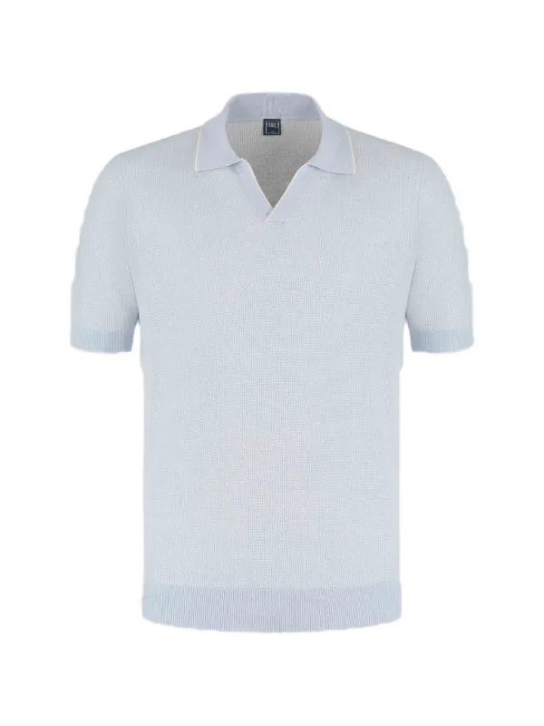 Fedeli Knitted V-neck T-shirt in Blue
