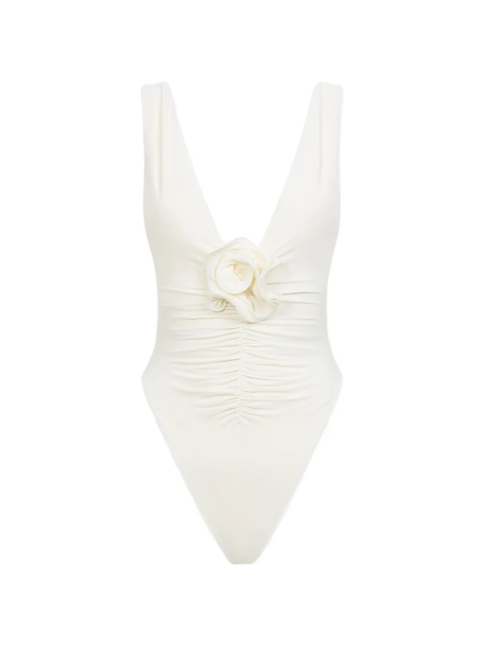 La Reveche floral-appliqué ruched swimsuit - Toni neutri