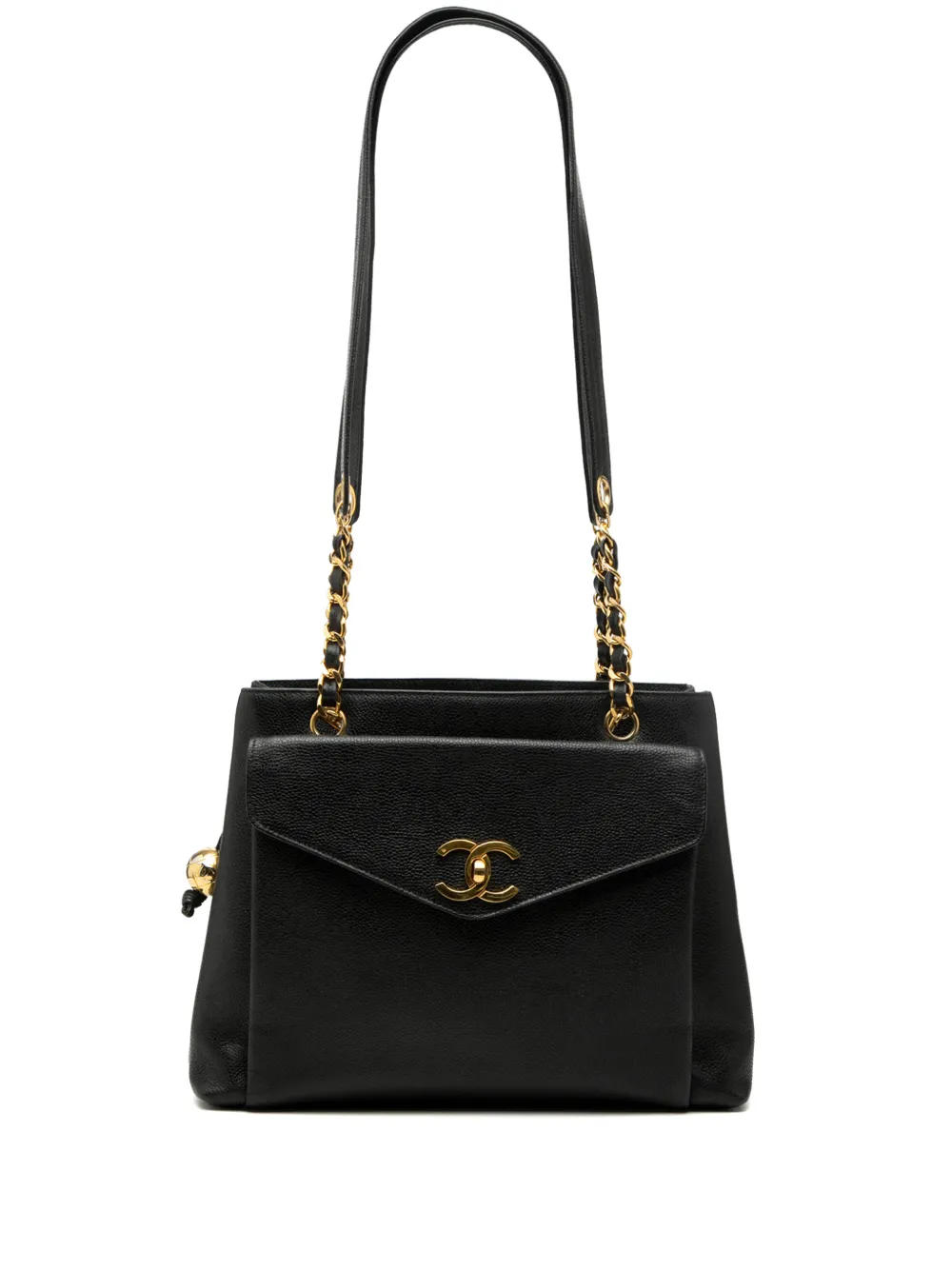 CHANEL Pre-Owned 1994-1996 CC Caviar Front Pocket Chain tote bag - Black
