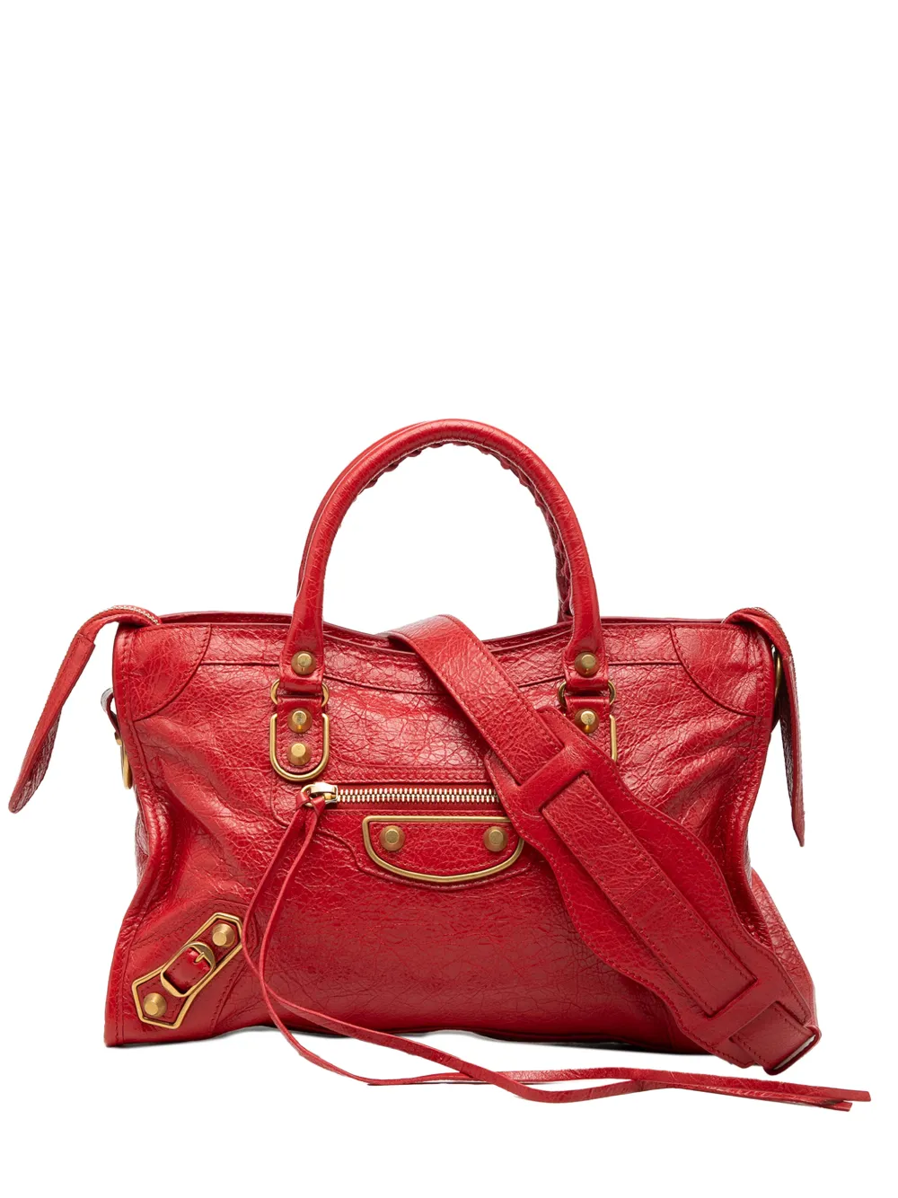Balenciaga Pre-Owned 2017 Small Lambskin Motocross Classic Metallic Edge City satchel - Rosso