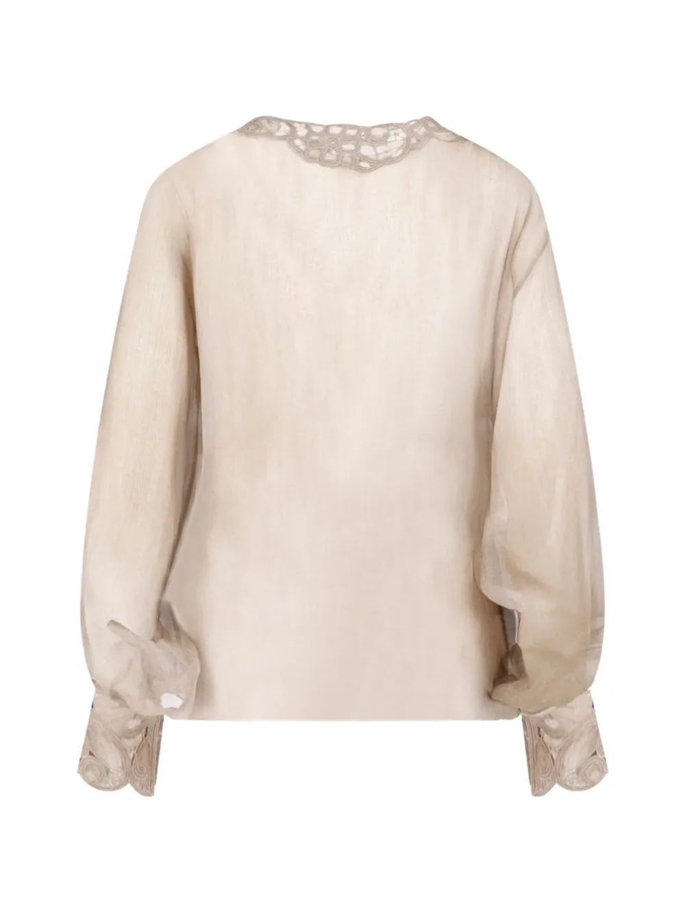 Ermanno Scervino Doorzichtige blouse met kanten afwerking Beige