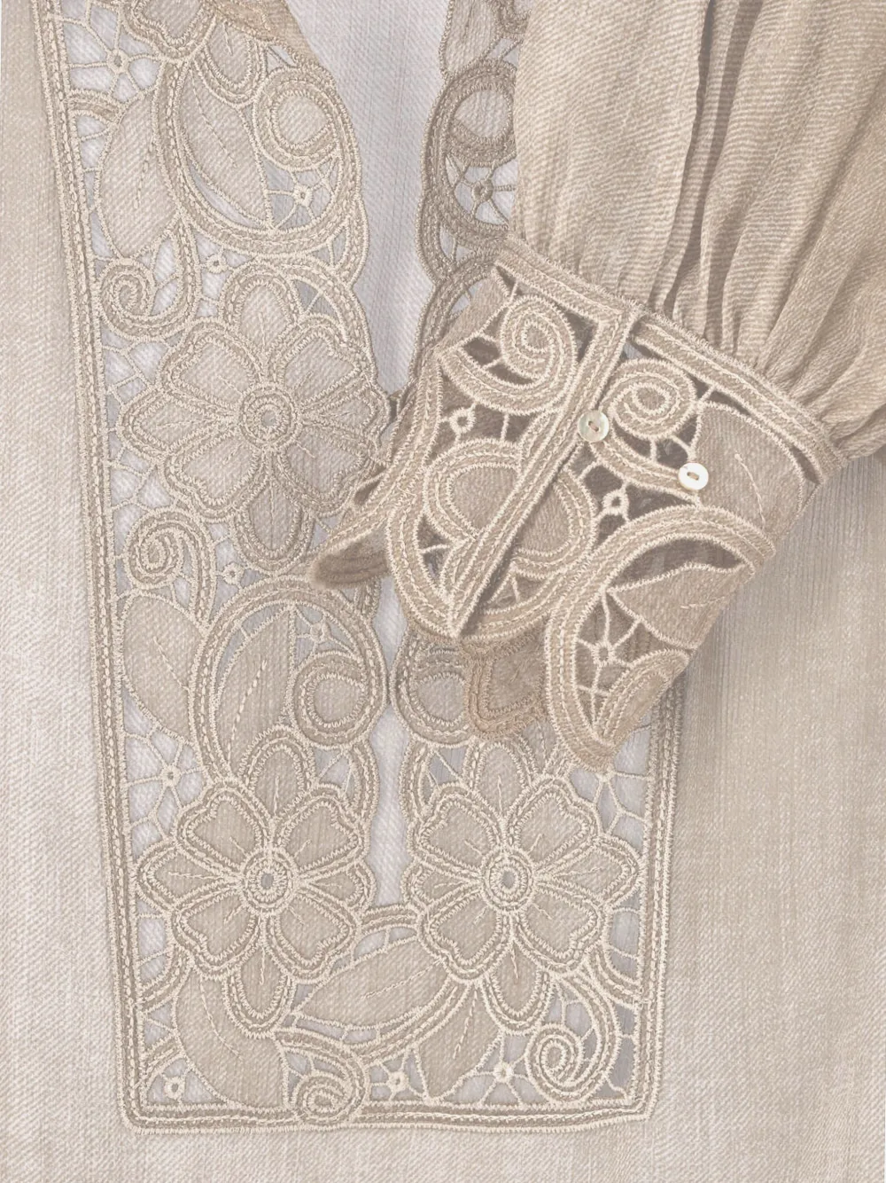 Ermanno Scervino Doorzichtige blouse met kanten afwerking Beige