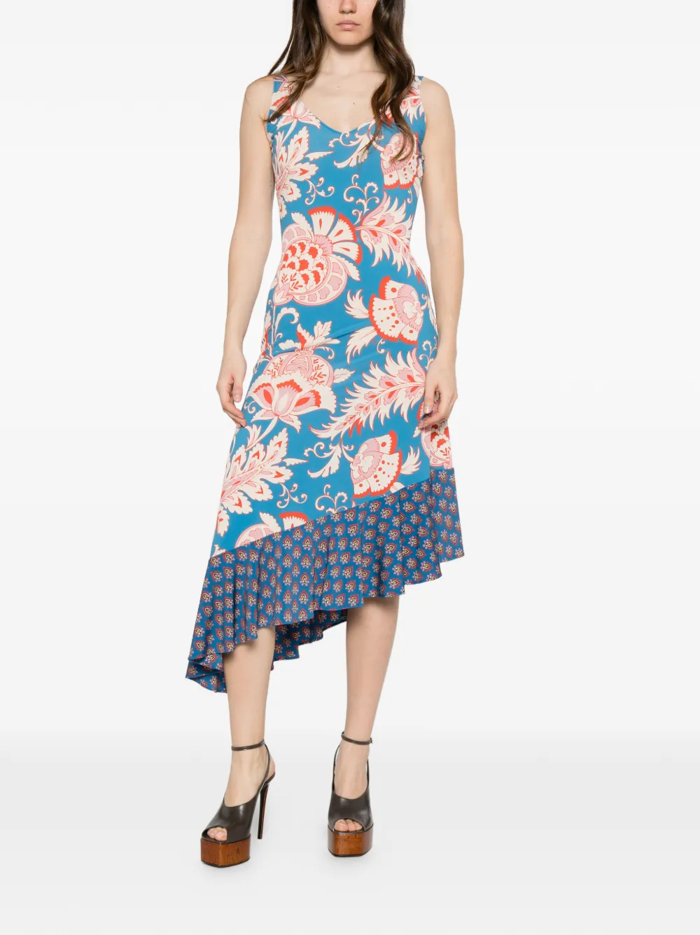 ETRO floral-print ruffled midi dress - Blu