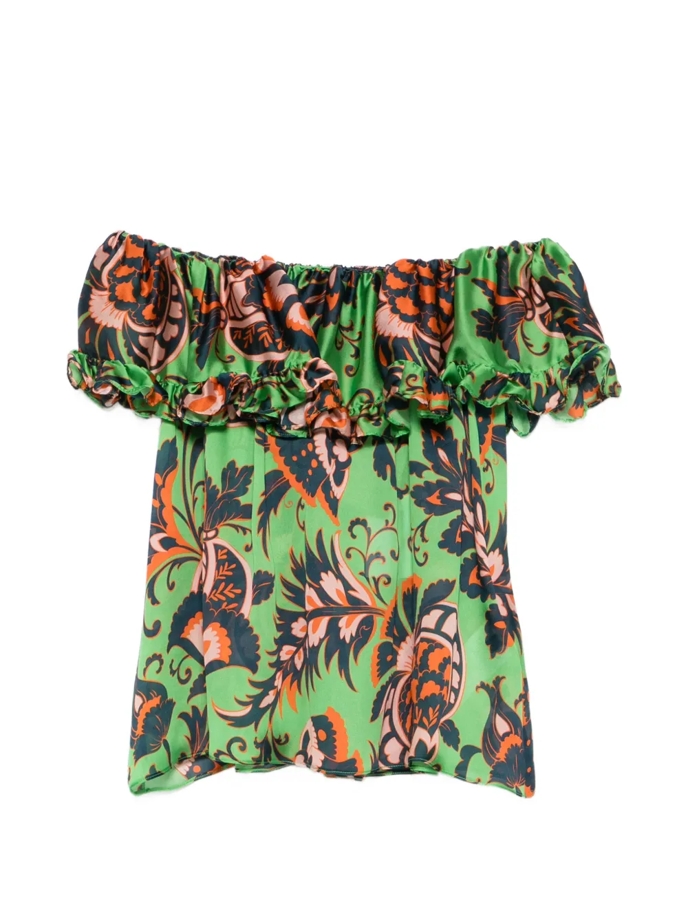 Etro Ruffled Floral-print Blouse In Green