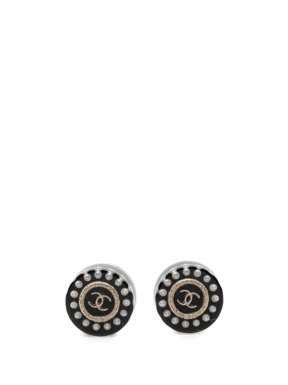 CHANEL Pre-Owned 2018 Resin Faux Pearl CC Round Push Back Earrings costume earrings - Nero