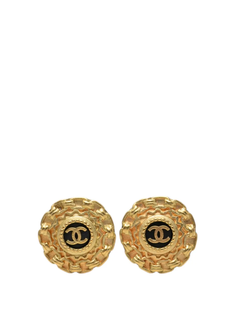 CHANEL Pre-Owned 1994 CC Gold Plated Resin Round Clip On Earrings costume earrings - Schwarz