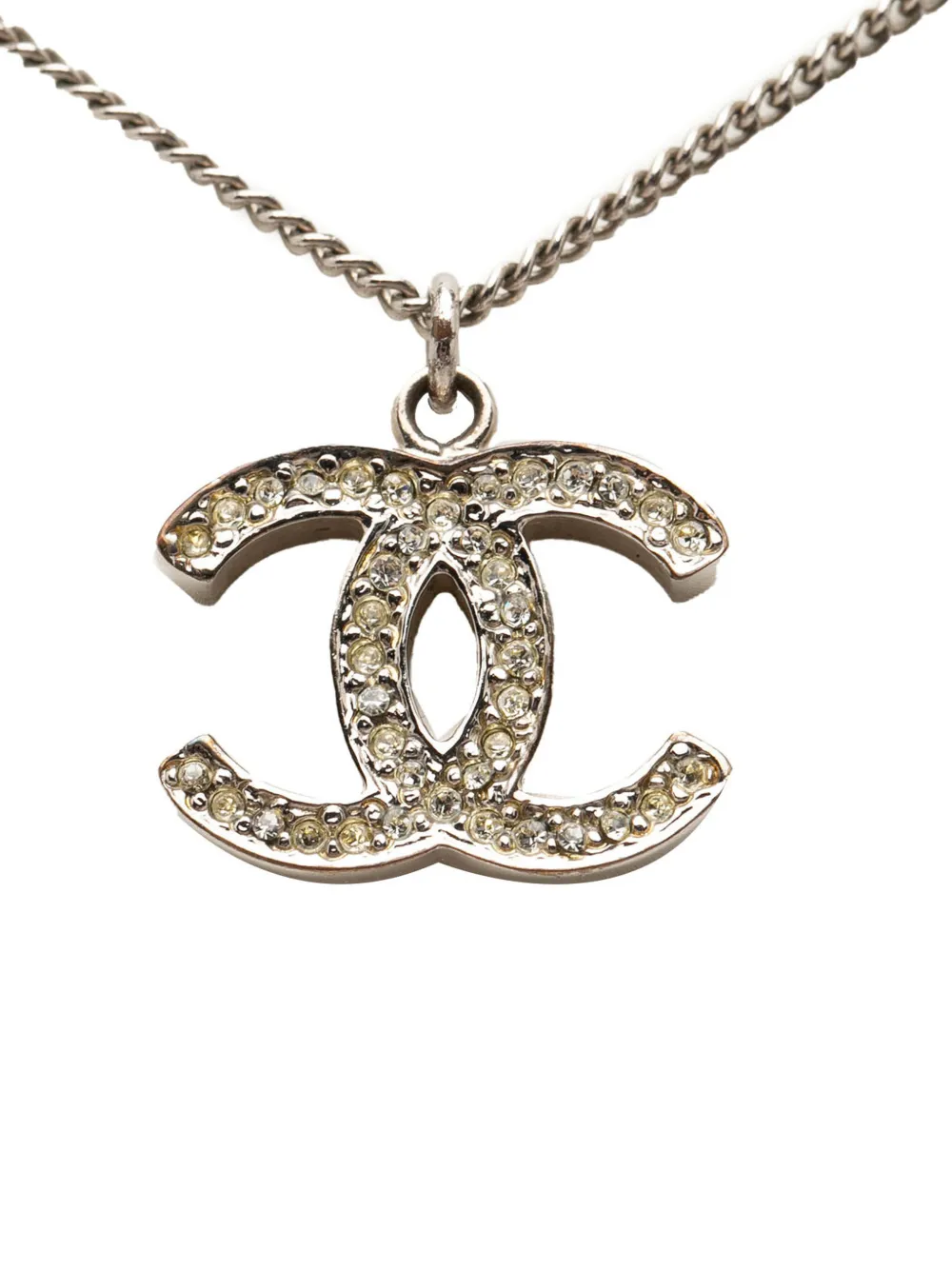 CHANEL Pre-Owned 2007 CC Silver Plated Rhinestone Pendant Necklace costume necklace - Argento