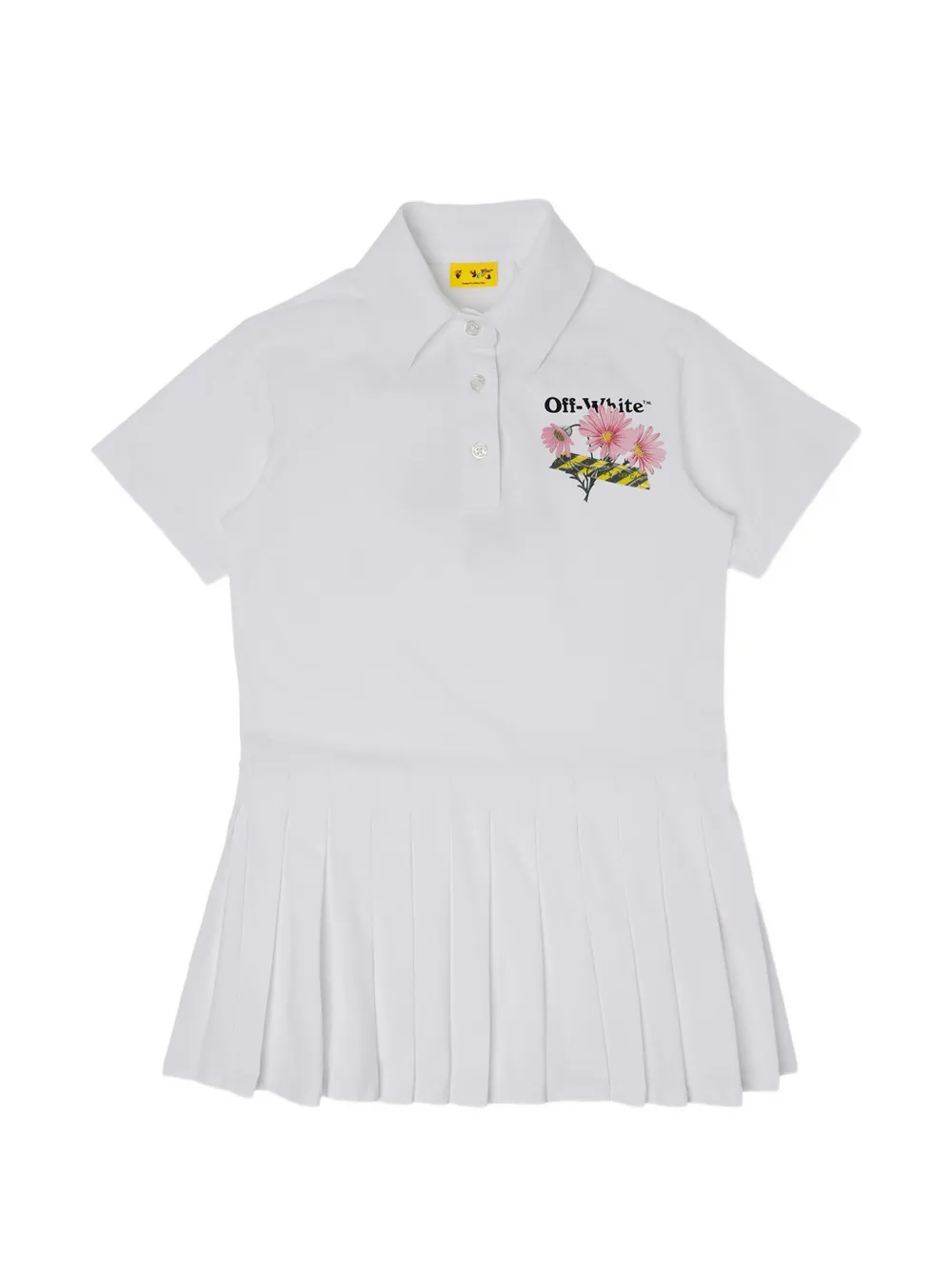 Off-White Kids Daisy Tape floral-print pleated dress - Bianco