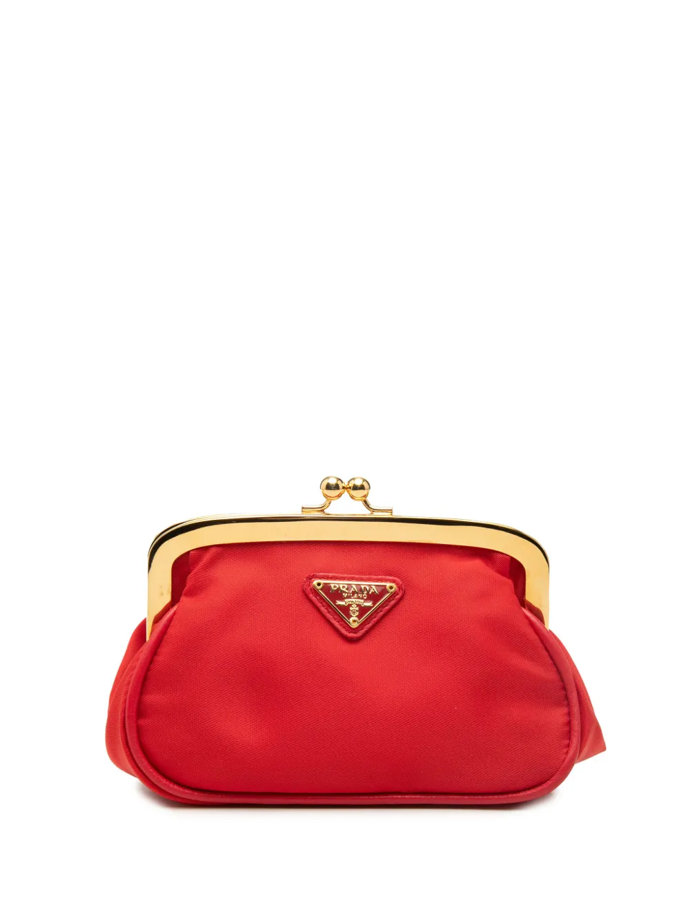 Pre-owned Prada 2000-2012 Tessuto Kiss Lock Frame Coin Pouch In Gold