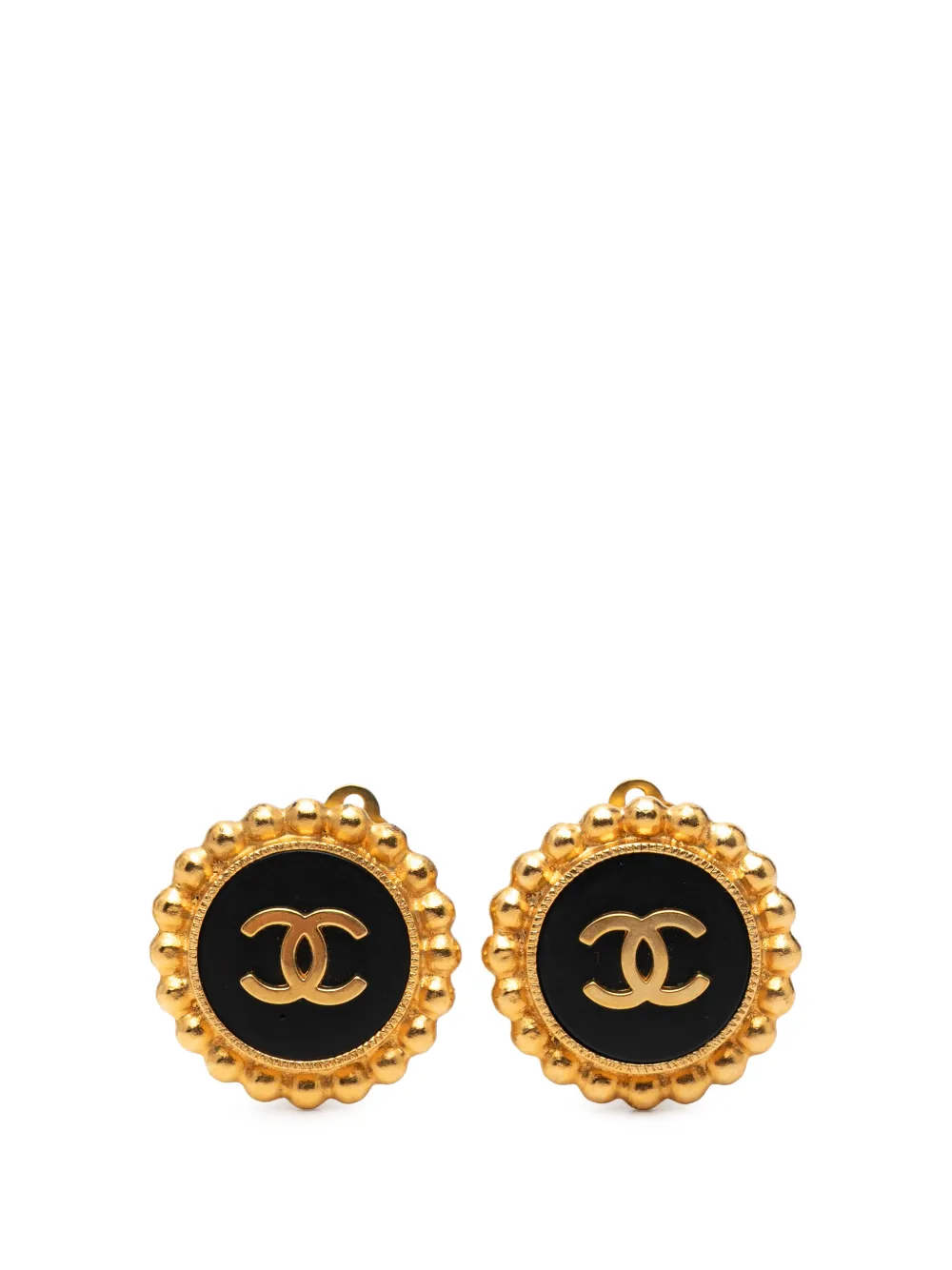 CHANEL Pre-Owned 1995 CC Gold Plated and Enamel Button Clip On Earrings costume earrings - Nero