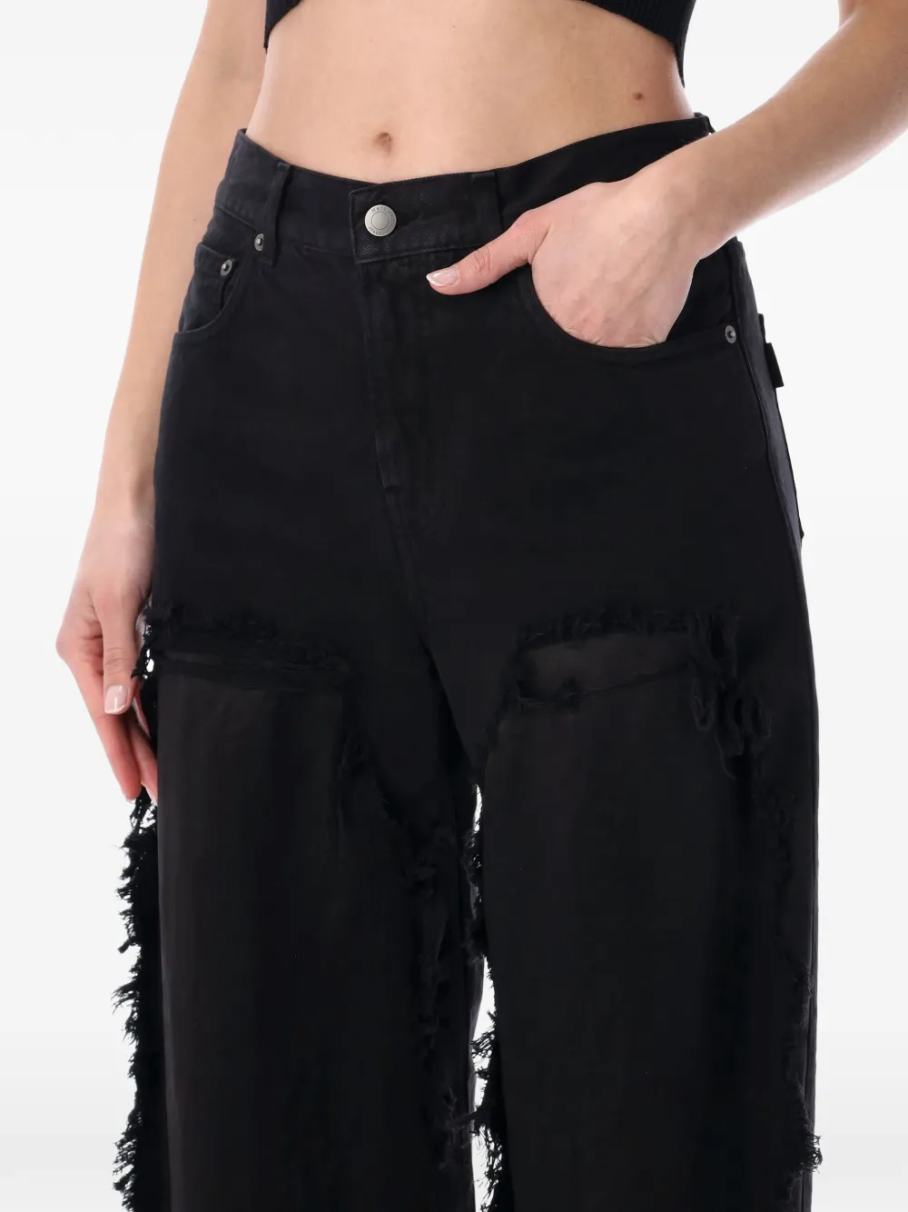 Haikure Bonnie jeans met satijnen vlak en franje Zwart