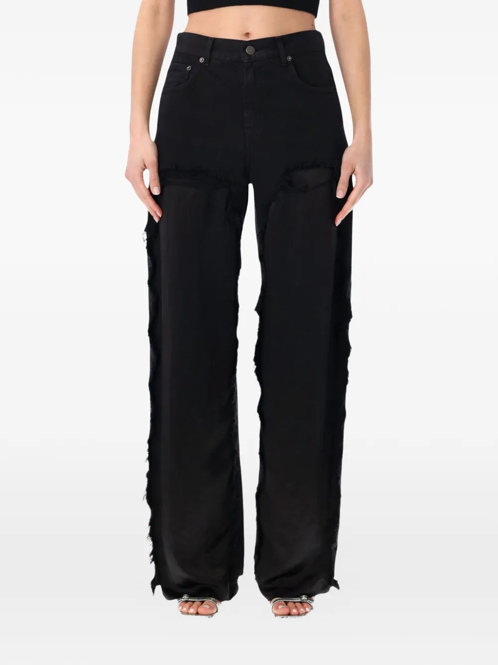 Haikure Bonnie frayed satin-panel jeans - Nero