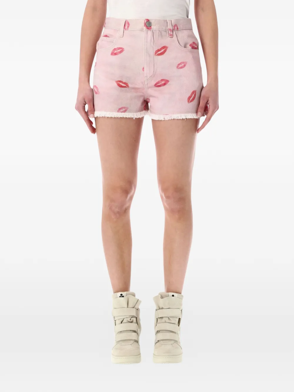 ISABEL MARANT Lesia The Kiss lip-print shorts - Rosa