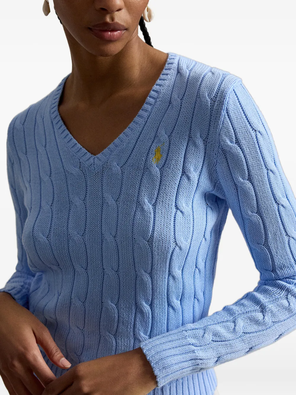 Polo Ralph Lauren Kabelgebreide trui met V-hals Blauw