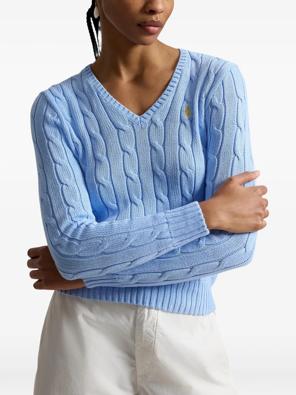 Polo Ralph Lauren Kabelgebreide trui met V-hals Blauw