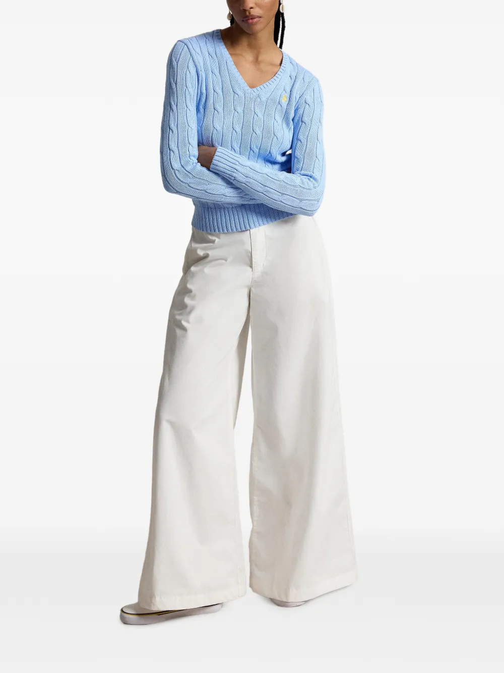 Polo Ralph Lauren Kabelgebreide trui met V-hals Blauw