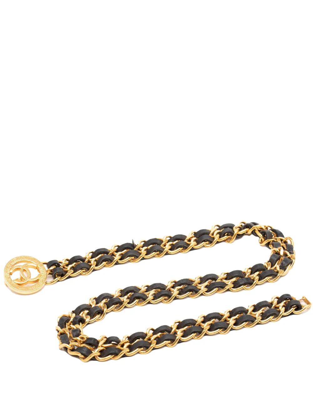CHANEL Pre-Owned 20th Century Gold Plated Leather Woven Double Chain belt - Oro