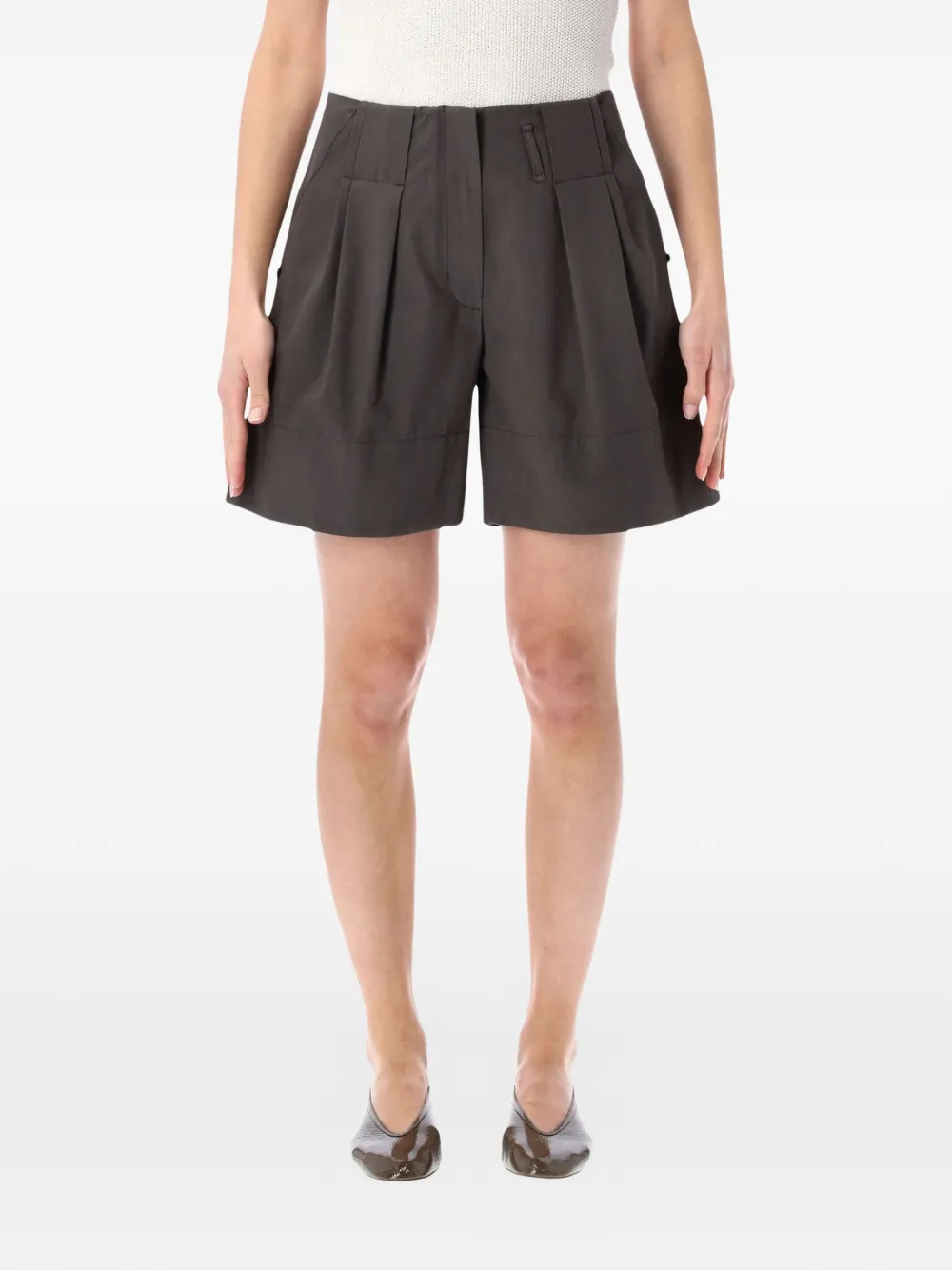Low Classic pleated wide-leg shorts - Marrone