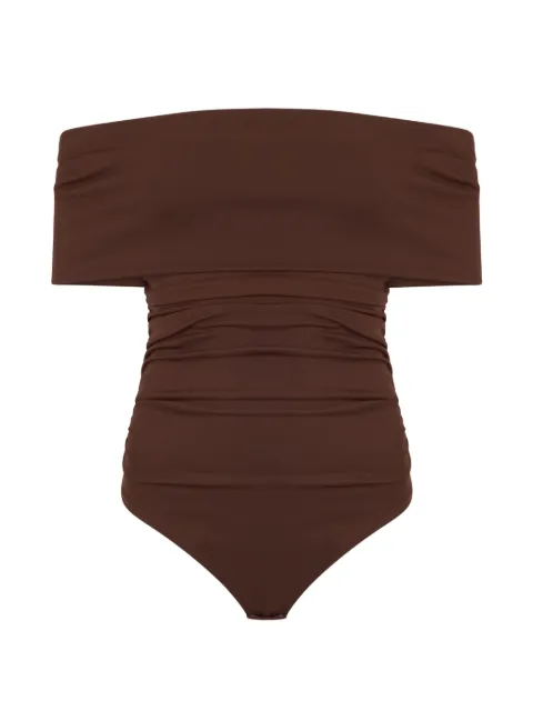 DES PHEMMES ruched off-the-shoulder bodysuit