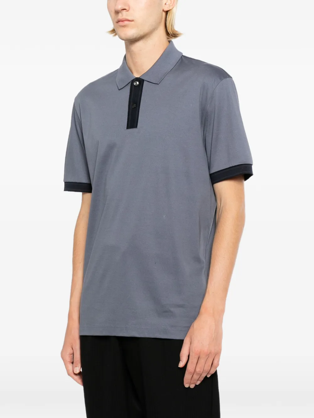 BOSS Gemerceriseerd katoenen poloshirt met gestreepte afwerking Blauw