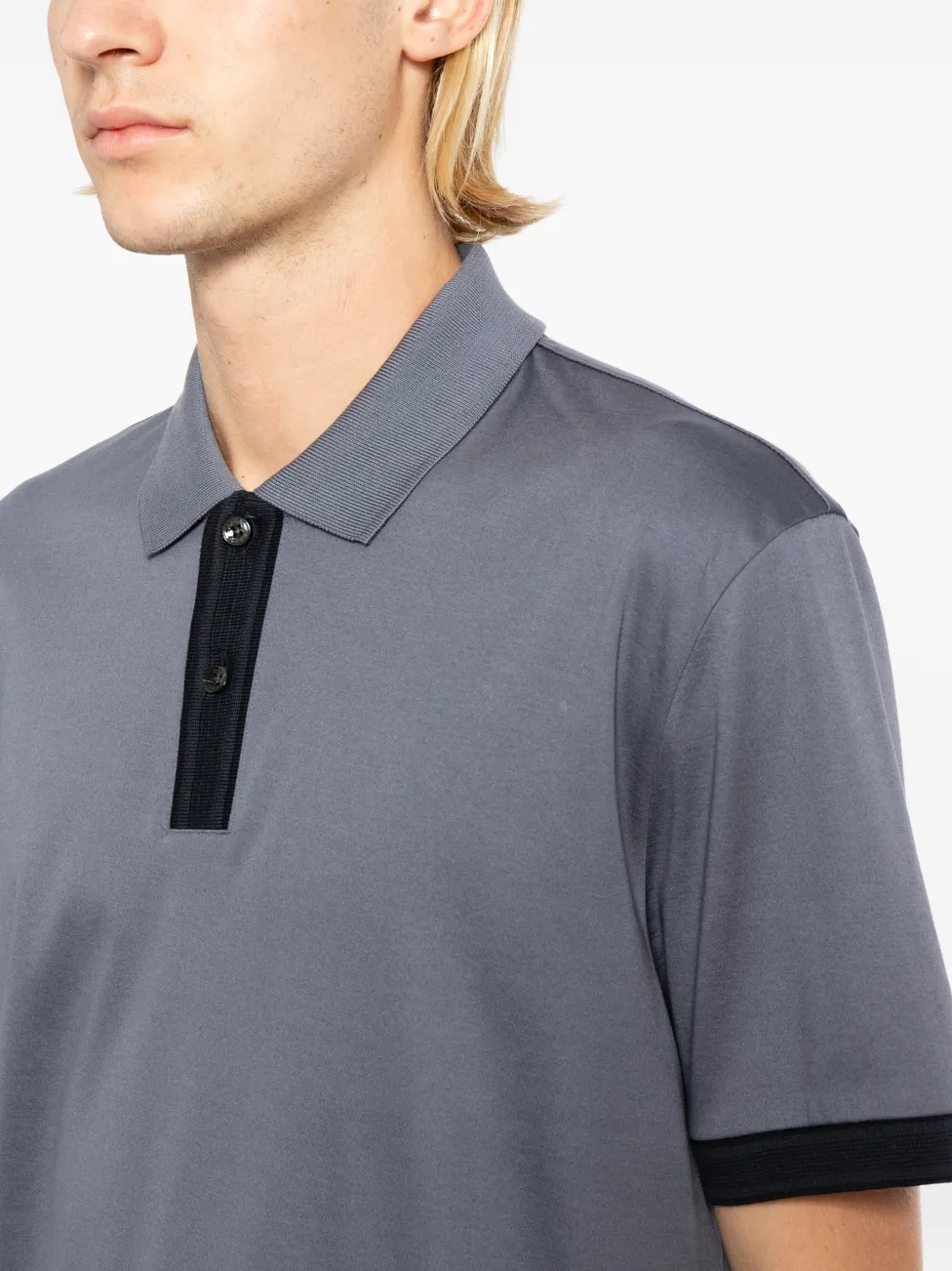 BOSS Gemerceriseerd katoenen poloshirt met gestreepte afwerking Blauw