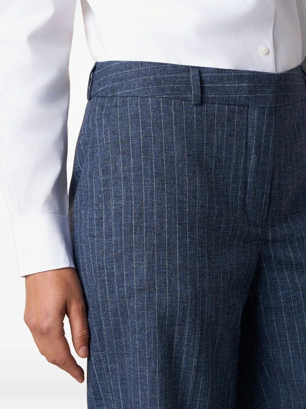 Brooks Brothers Broek met wijde pijpen en krijtstreep Blauw