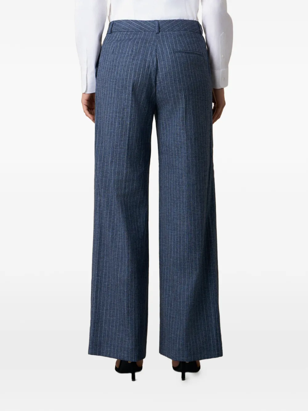 Brooks Brothers Broek met wijde pijpen en krijtstreep Blauw