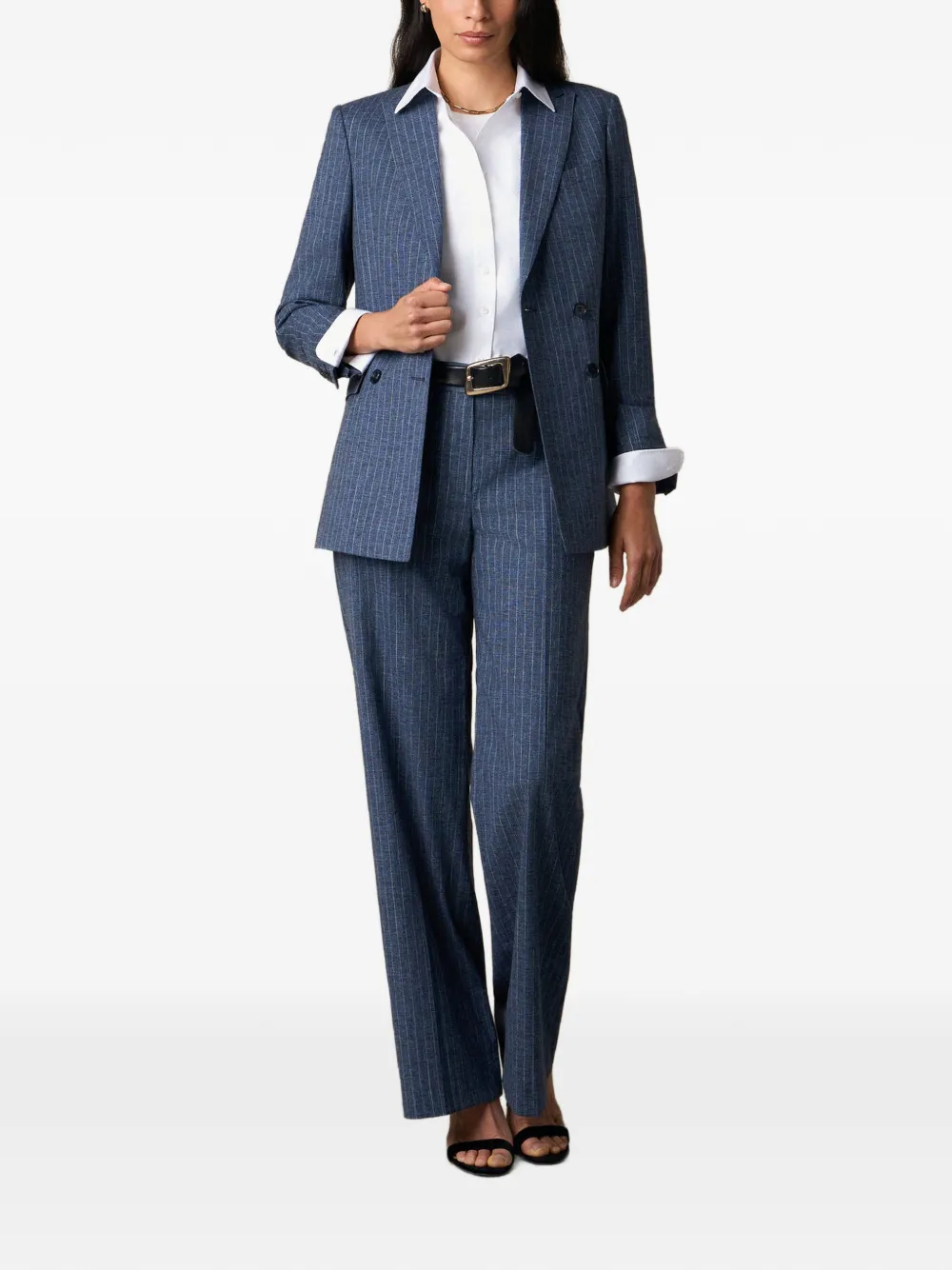 Brooks Brothers Broek met wijde pijpen en krijtstreep Blauw