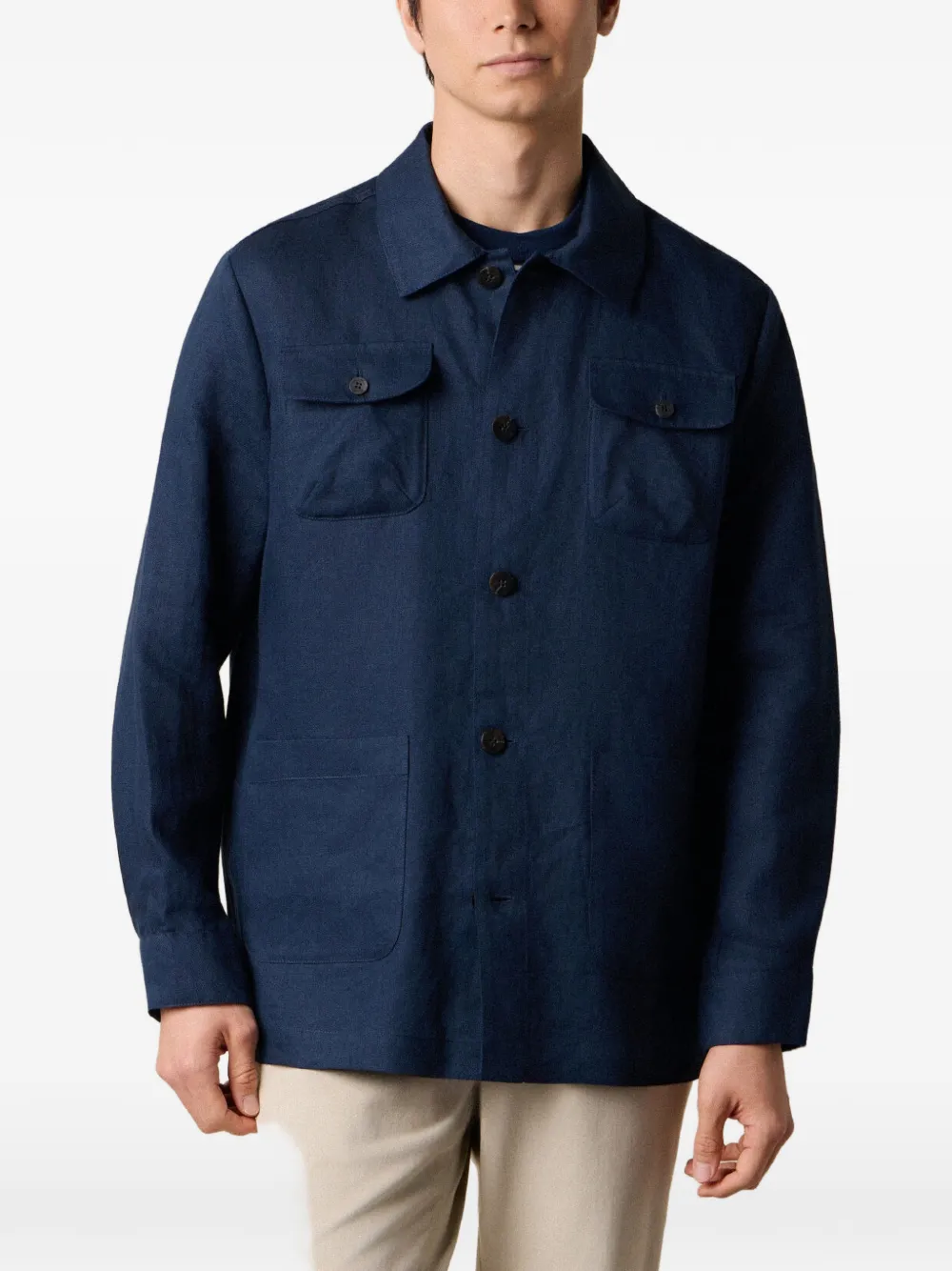 Brooks Brothers buttoned linen overshirt - Blau