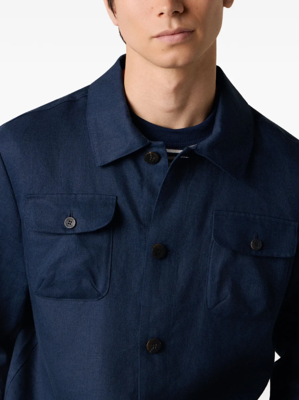 Brooks Brothers Linnen shirtjack met knopen Blauw