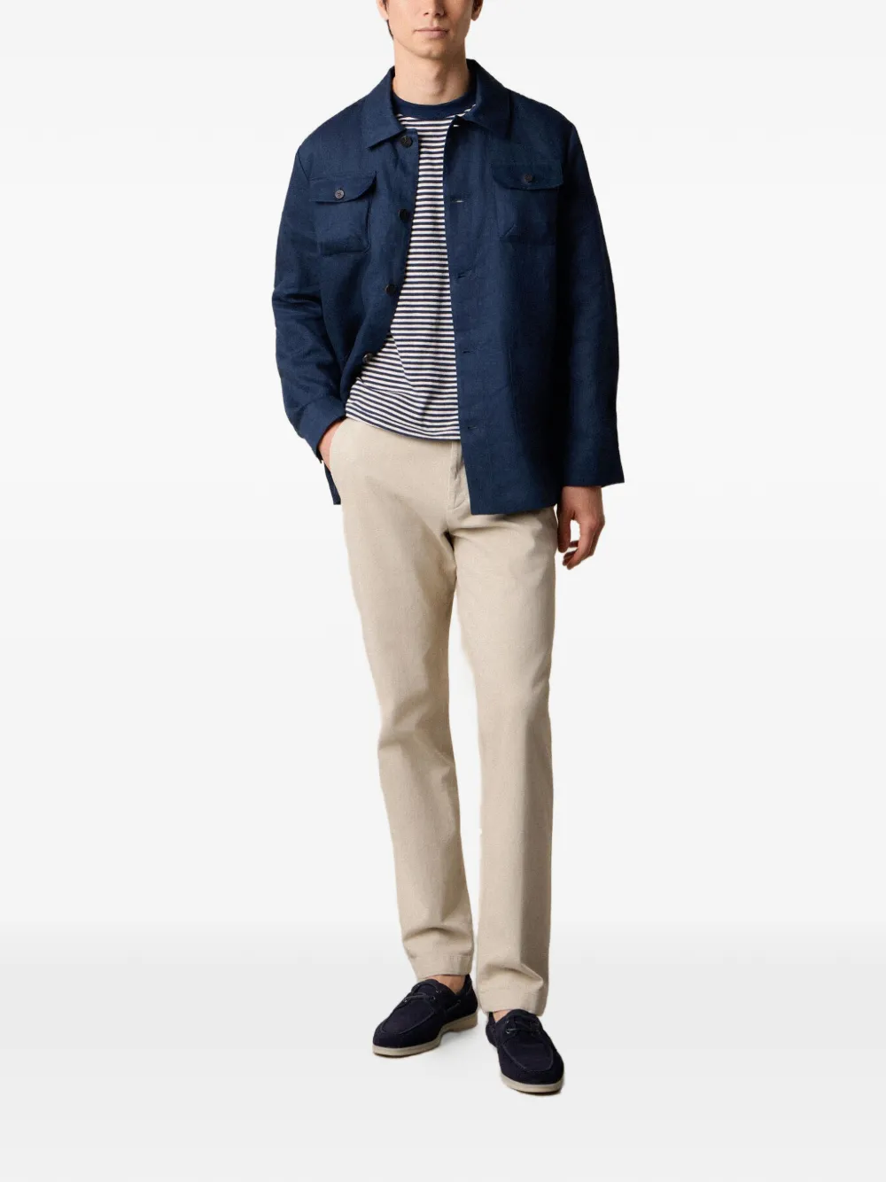 Brooks Brothers Linnen shirtjack met knopen Blauw