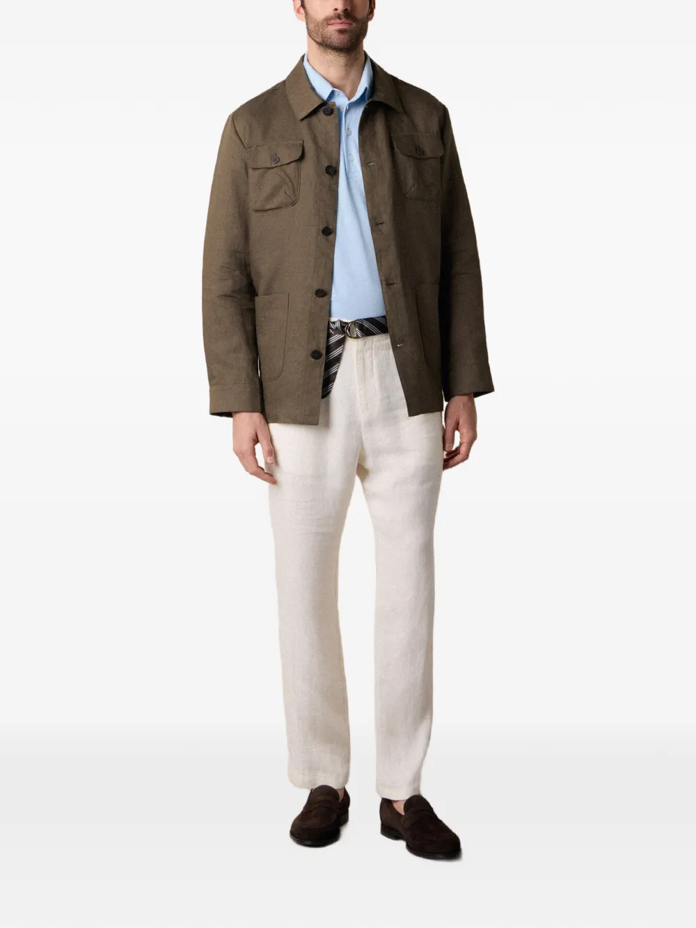 Brooks Brothers Linnen shirtjack met knopen Bruin