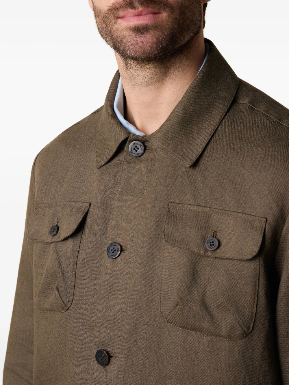 Brooks Brothers Linnen shirtjack met knopen Bruin