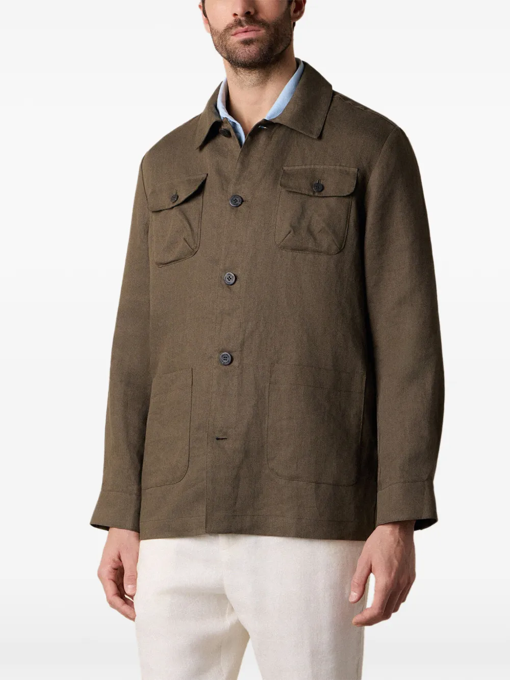 Brooks Brothers buttoned linen overshirt - Marrone