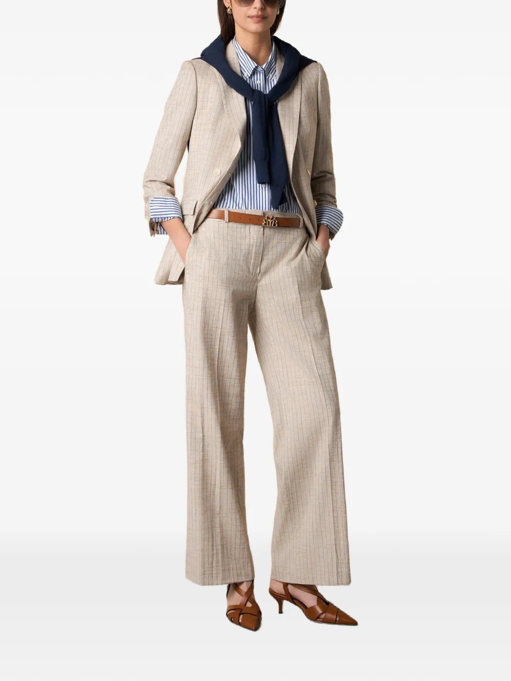 Brooks Brothers Broek met wijde pijpen en krijtstreep Beige