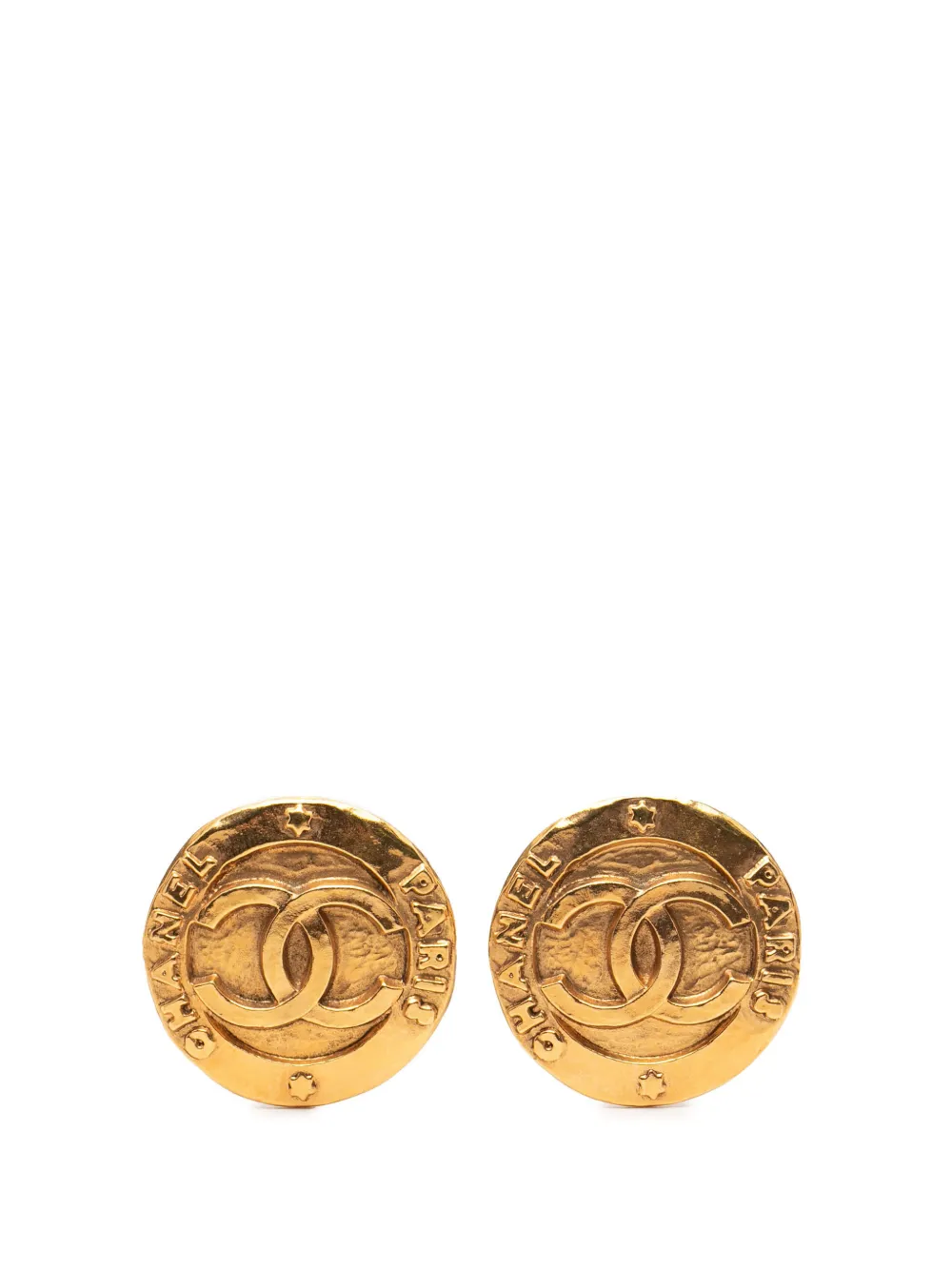 CHANEL Pre-Owned 1980-1990 CC Gold Plated Round Clip On Earrings costume earrings - Oro