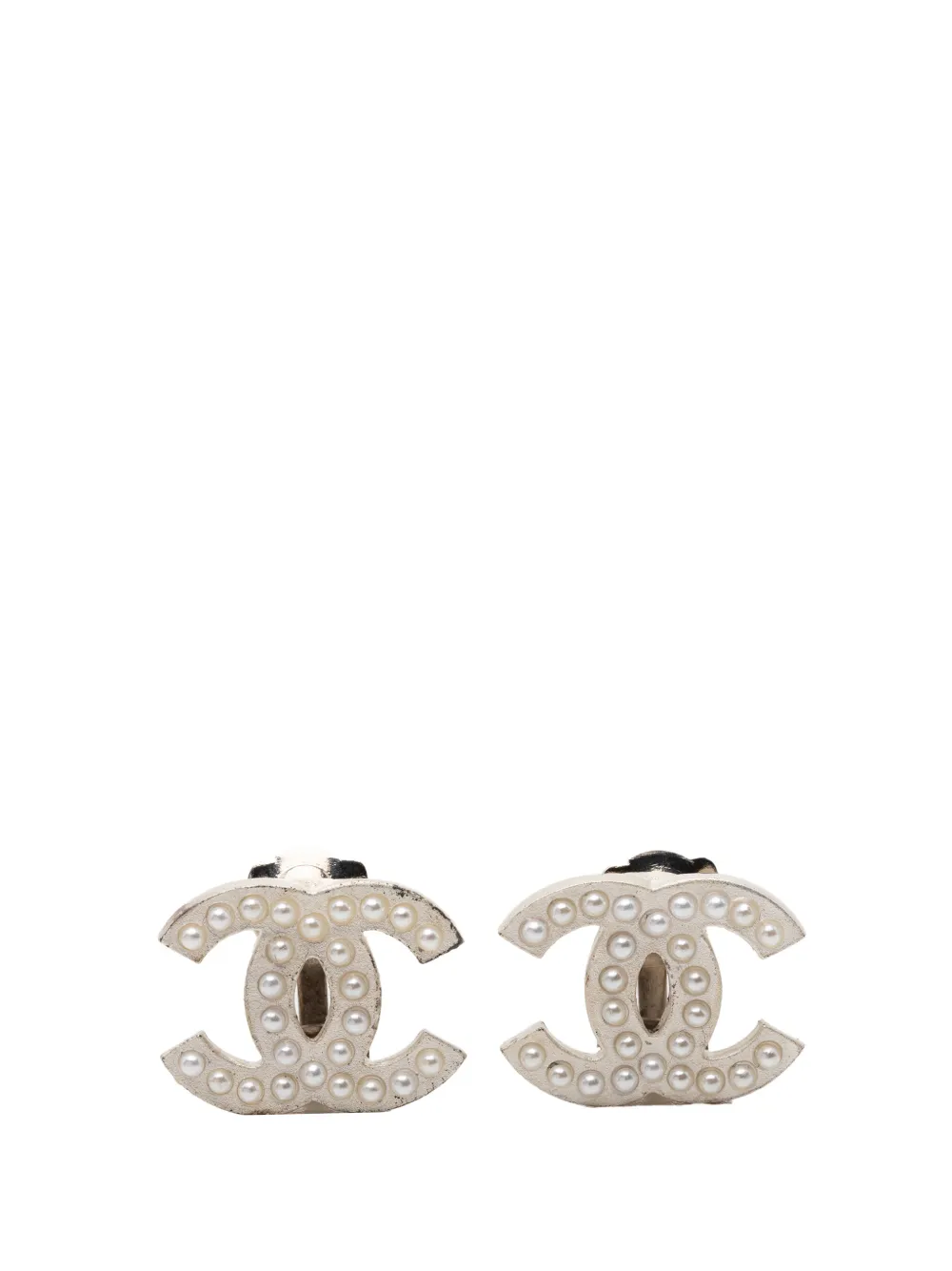 CHANEL Pre-Owned 2003 CC Gold Plated Pearl Stud Clip On Earrings costume earrings