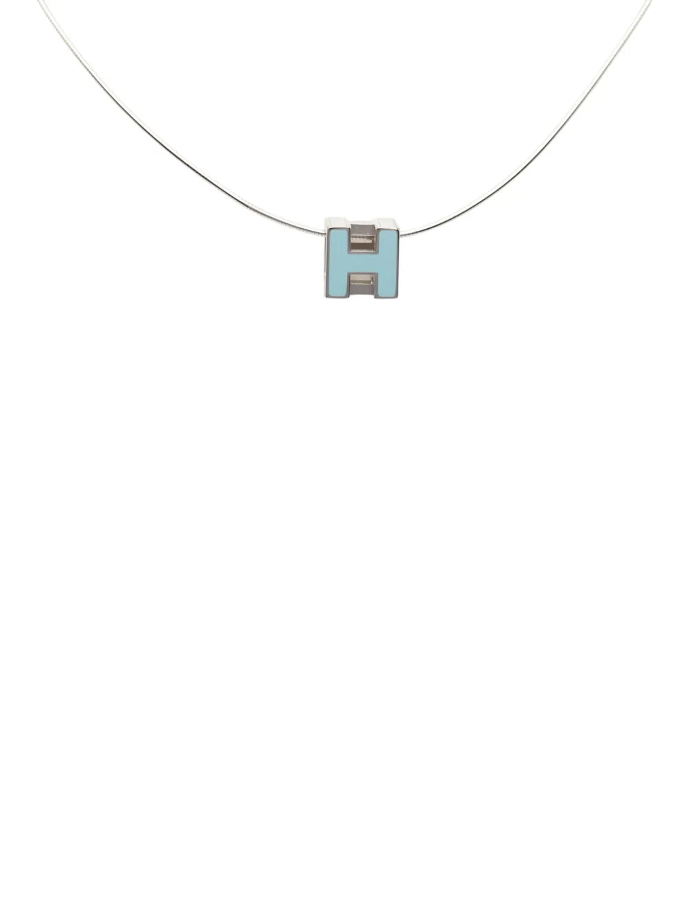 Hermès Pre-Owned 2000-2025 Palladium Plated Enamel Cage D H Pendant Necklace costume necklace - Blu