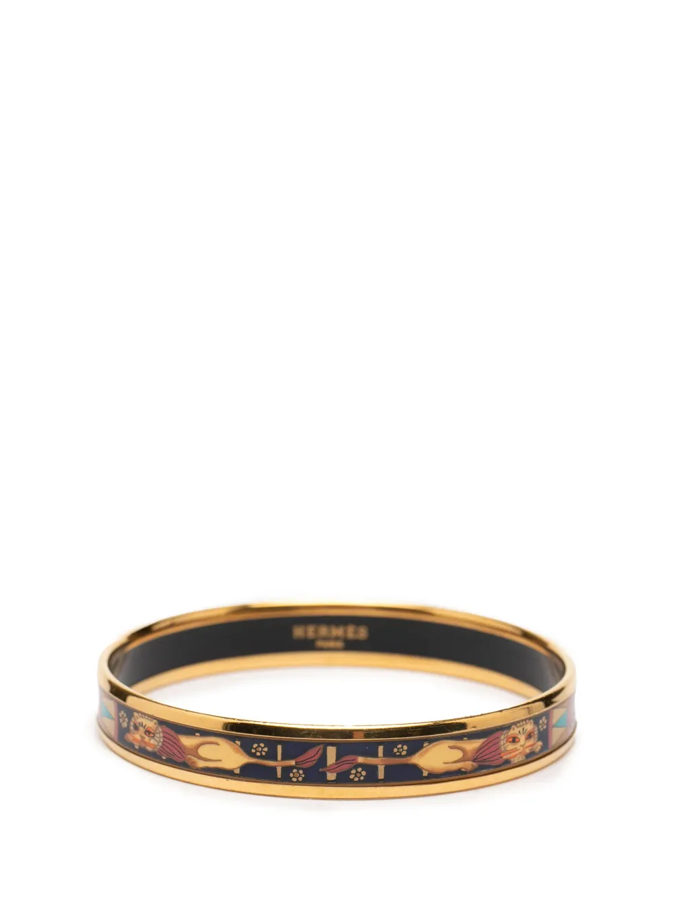 Hermès Pre-Owned 20th Century Narrow Lion Head Enamel Bangle 62 costume bracelet - Nero