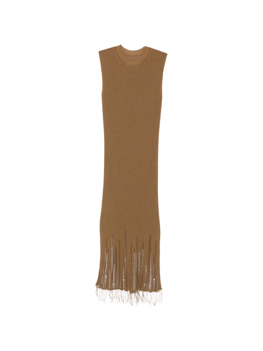 Uma Wang distressed ribbed-knit maxi dress - Marrone