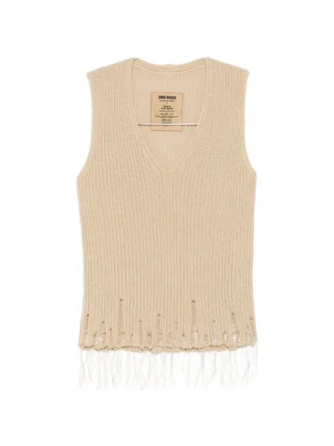 Uma Wang Loose Rib distressed fringed vest